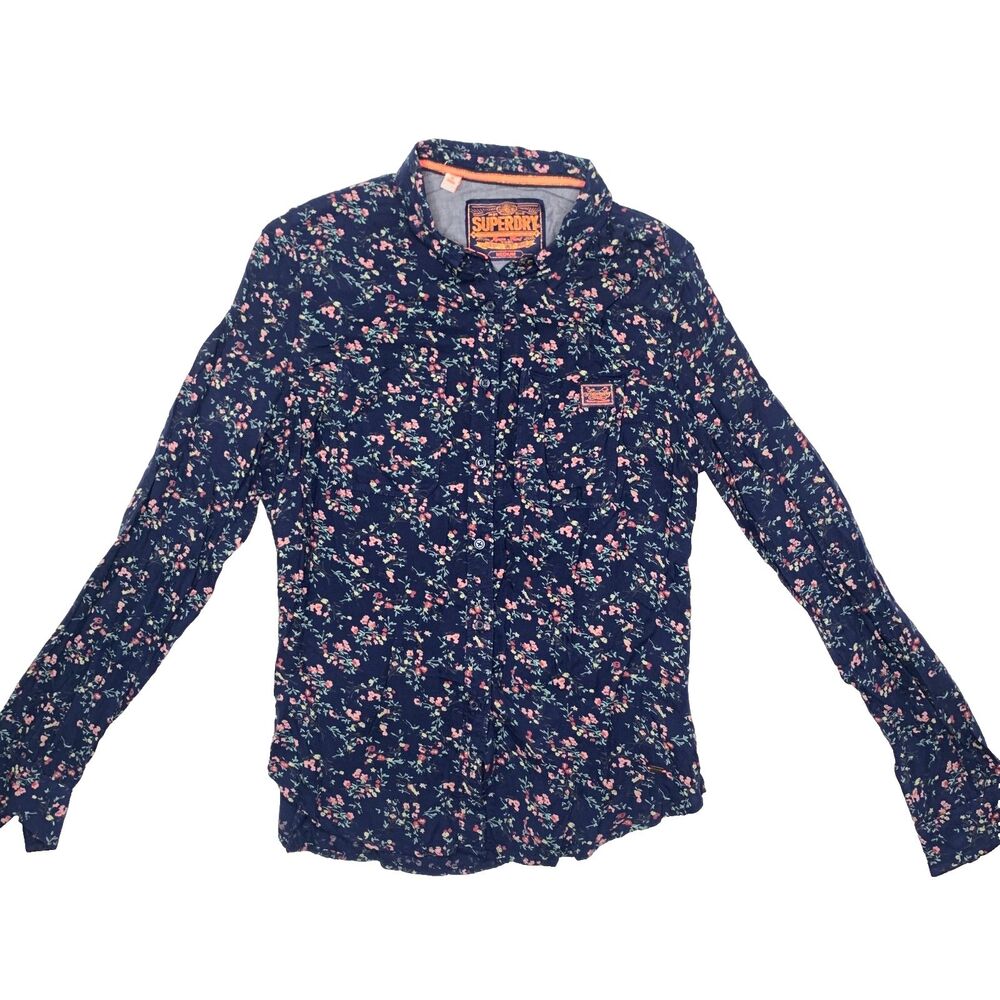 SUPERDRY Black Green Red Long Sleeve Floral Button Up Shirt Womens Size Medium